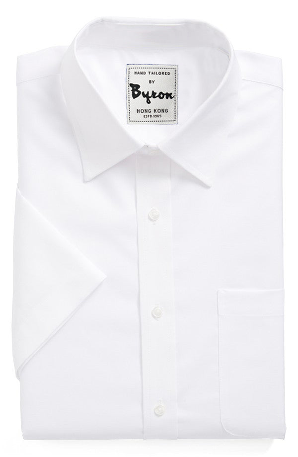 White Solid Shirt, Medium Spread Collar, Short Sleeve