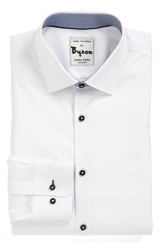 White Solid Shirt, with Grey Trim, Round 2 Button Cuff, Forward Point Collar
