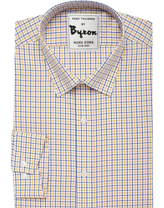 Yellow & Royal Blue Gingham Shirt, Hidden Button Down Collar, Standard Cuff