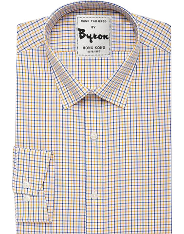 Yellow & Royal Blue Gingham Shirt, Hidden Button Down Collar, Standard Cuff